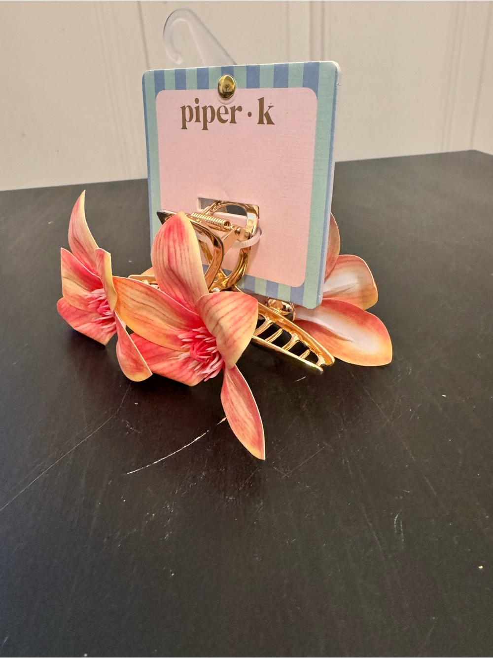 Piper K Orchid Flower Hair Clip Claw Pink Yellow Gold